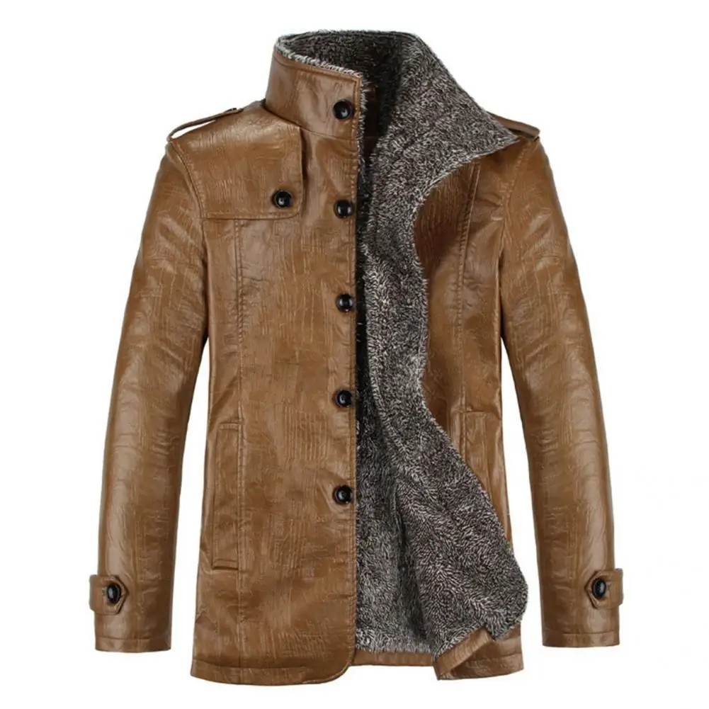 

Warm Great Quick Dry Winter Coat Faux Leather Men Coat Solid Color for School