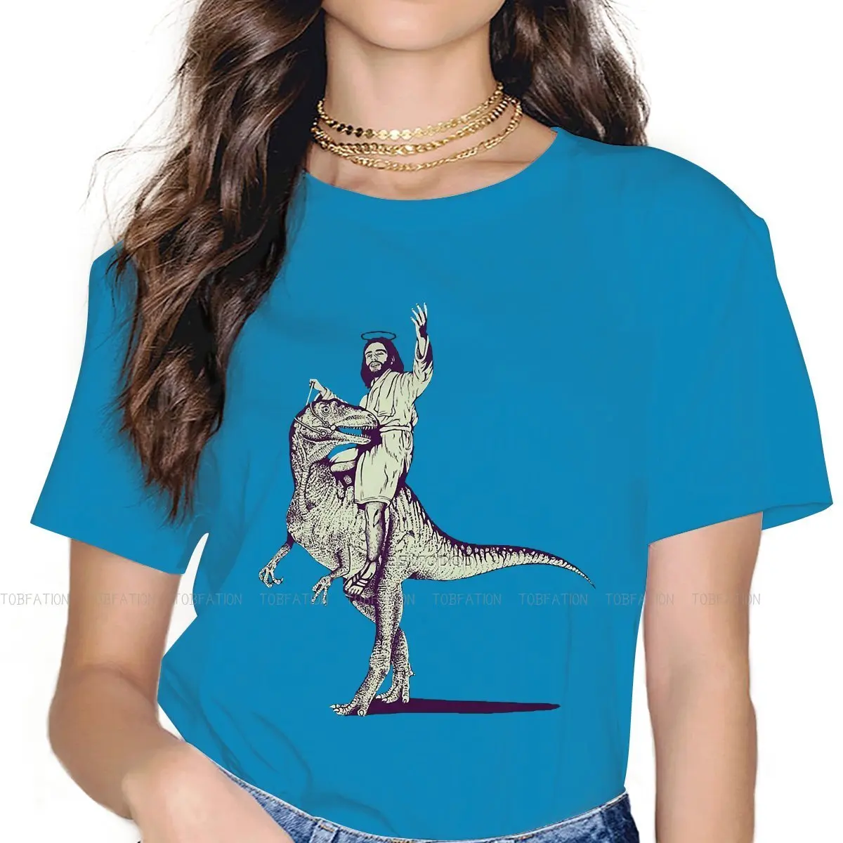 

Dinosaur TShirt for Woman Girl Jesus Riding 4XL Leisure Tee T Shirt Novelty Trendy