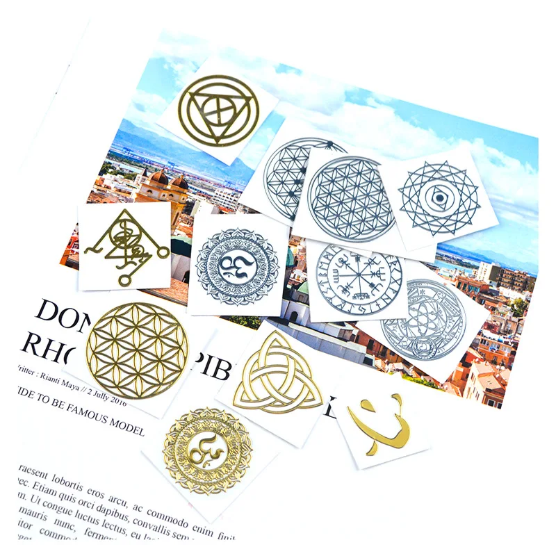 

10pcs DIY Decor Sticker Cool Metal Stickers Mirror Sticker Copper Decals Phone Case Decorations Jewelry Pendant Sticker Has Glue
