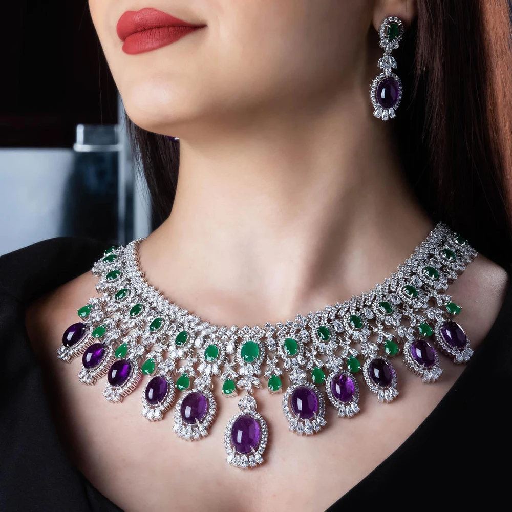 

Missvikki великолепное роскошное 4 шт. большое зеленое ожерелье женское кольцо свадебное ювелирное изделие для вечеринки 2021