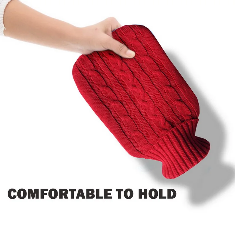 

2000ml Hot Water Bottle Knitted Cover Solid Color Water-filled Bag Cloth Cover Hand Warmer Winter Soft Hot Water Bottle
