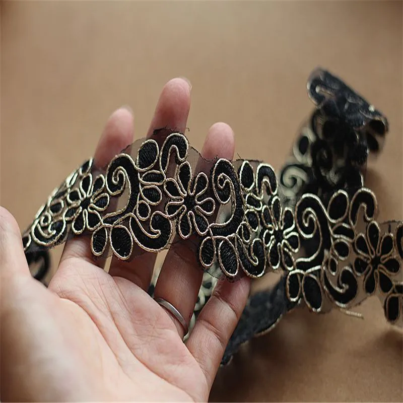 2 ярдов Черная Золотая автомобильная лента с изображением кости кружева 35 мм