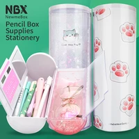 cute cat large capacity pencil case kawaii canvas pencilcase transparent quicksand pencil casefor girls and boys gift school