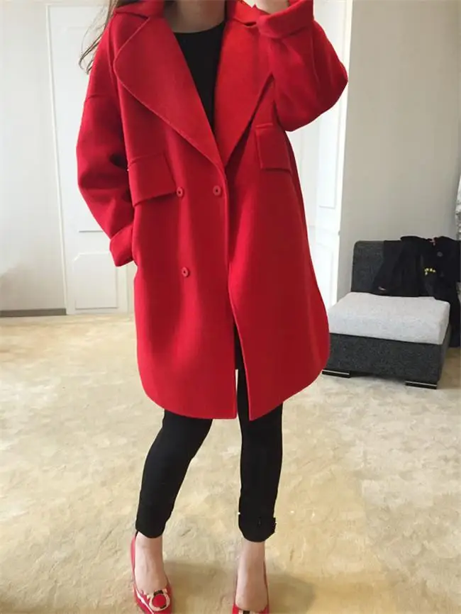 

Office Lady Women Winter Wool Blend Coat Single Breasted Wool Coat and Jacket Wide-waisted Outerwear