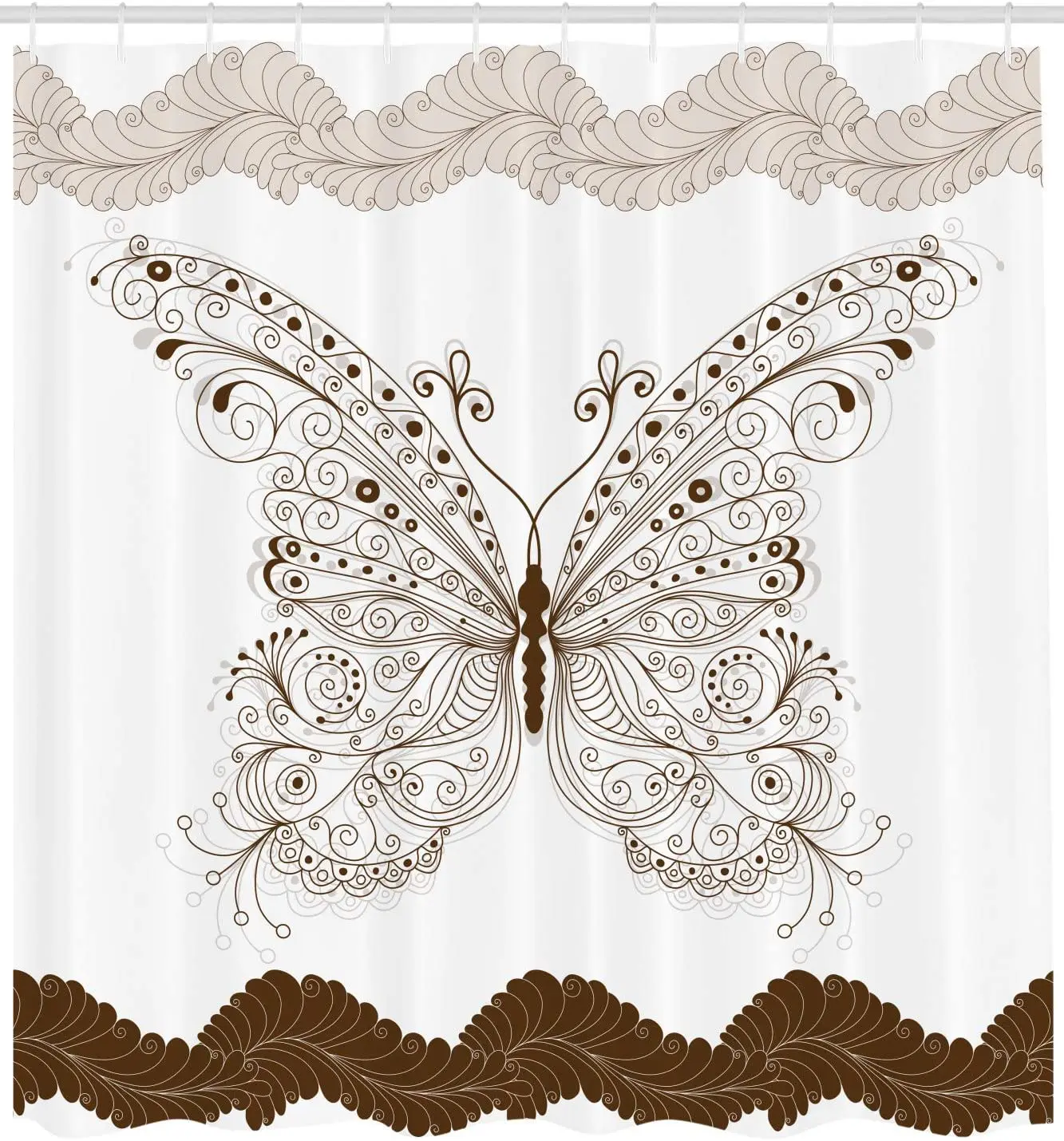 

Sepia White Butterfly Shower Curtain Butterfly Artwork Swirled Wings Vintage Ornate Fashion Style Print Bathroom Curtain