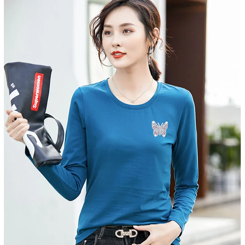 

Бриллиантами футболка с длинным рукавом женская одежда poleras mujer de moda 2020 повседневные женские хлопковые футболки футболка топы, футболки рубашка femme