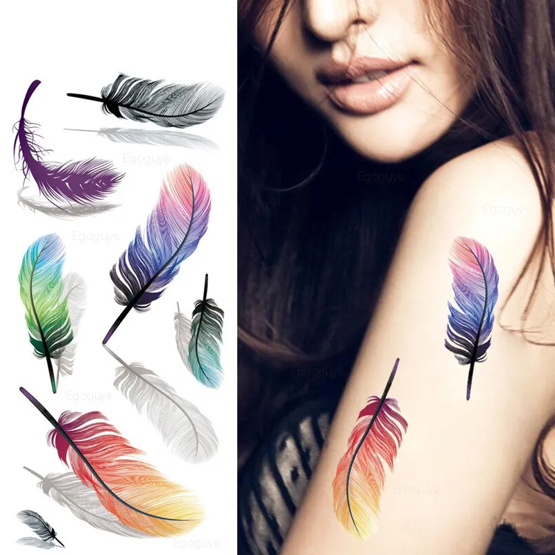 Временные татуировки стикер для женский боди арт 3D бабочка роза цветок перо
