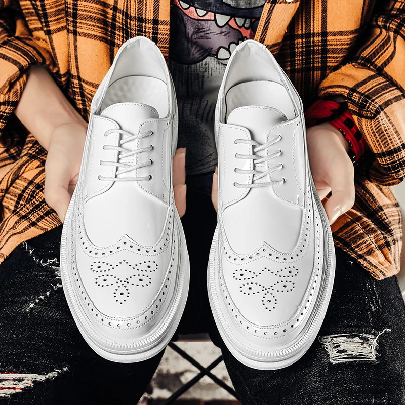 LLUUMIU oxford brogue shoes women Formal Shoes White Leather Business fashion shoe Dress Wedding Social shoe big size 44 45