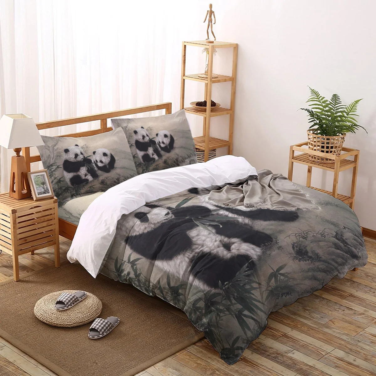 

Panda Bamboo Animal Chinese Style Ink Painting Duvet Cover Set 2/3/30pcs Bedding Set Bed Sheet Pillowcases Cover Set