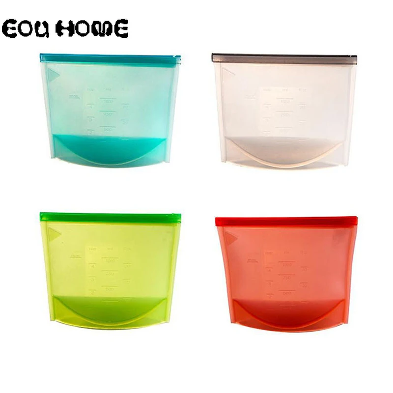 

4 Pcs/Lot Reusable Silicone Vacuum Seal Food Fresh Bags Fruit Meat Milk Containers Refrigerator Bag Ziplock Kitchen Storage Tool