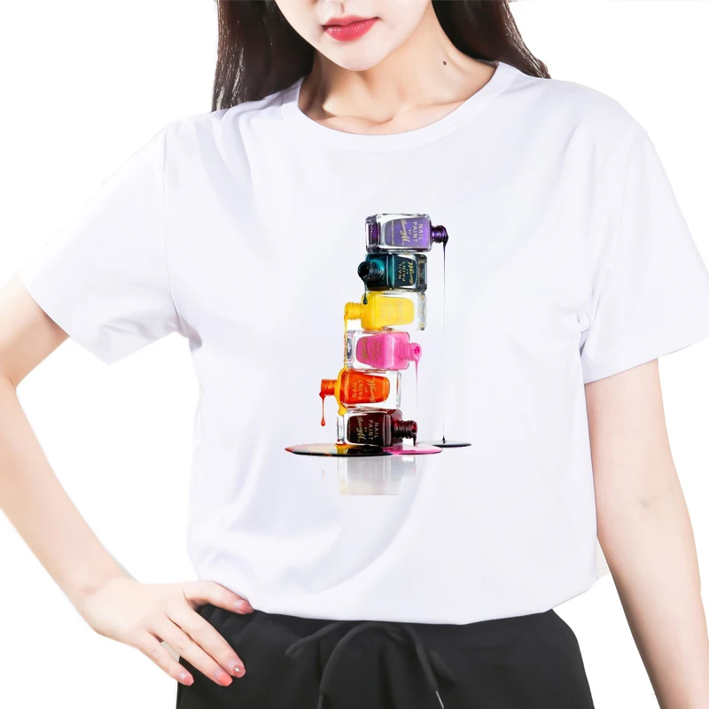 

Women 2020 Summer Fingernail Nail Art Beauty Fashion Print Lady T-shirts Top T Shirt Ladies Womens Graphic Tee T-Shirt