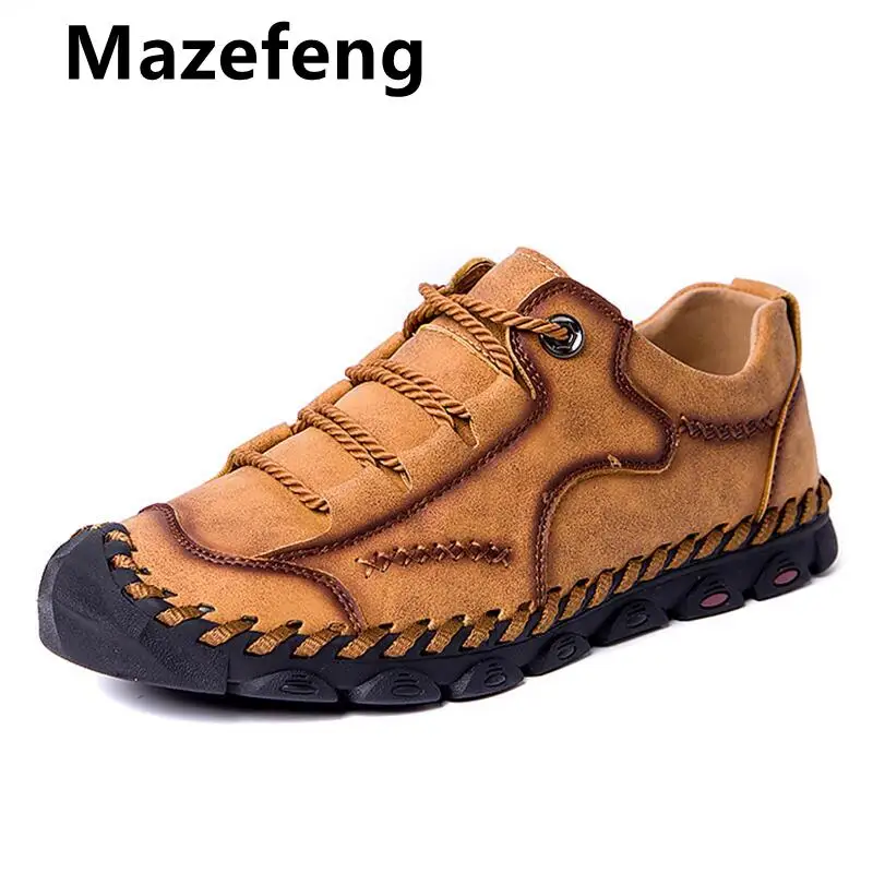Mazefeng/ г. Новая Модная стильная кожаная Весенняя повседневная обувь мужские винтажные Лоферы ручной работы на плоской подошве,, Мокасины, большие размеры 38-48