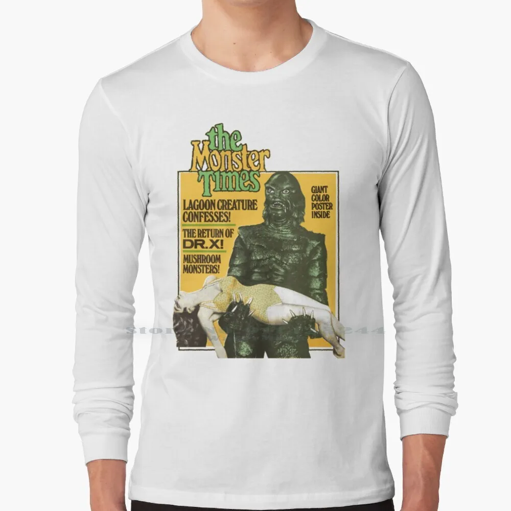 

The Monster Times футболка с длинным рукавом Tee Ретро Монстр существо Черная Лагуна научная фантастика винтажная научная фантастика классический к...