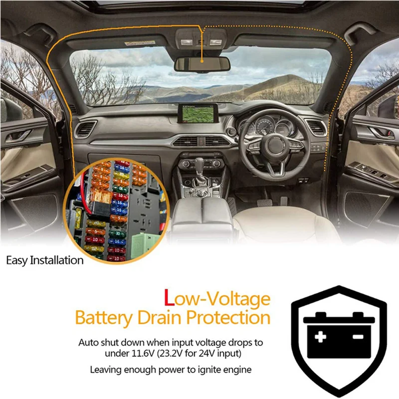 12v24v 3a dash cam cable mini micro usb car charger 24h parking buck line dvr step down three core lines charging cables free global shipping