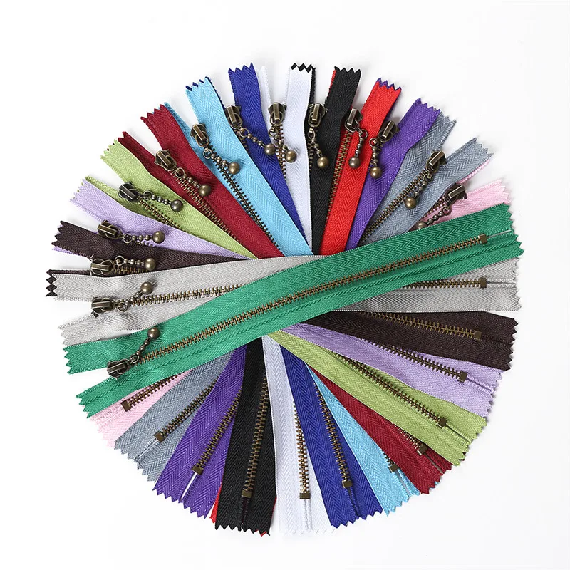 

2pcs Closed End 3# (20-50cm) 8-20inch Round Bead Modeling Copper Zipper Metal Bulk Zipper for Sewing