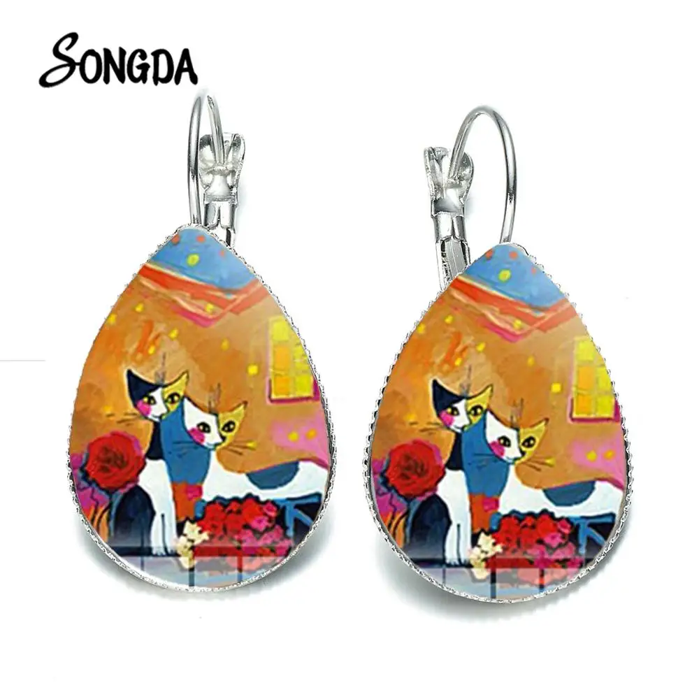 Черно-белые серьги в виде двух кошек необычная кошка новые Мультяшные