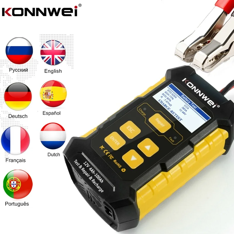 KONNWEI KW510 автомобиля Батарея Тестер 12 V 100 к 2000CCA вольт Инструменты диагностики для