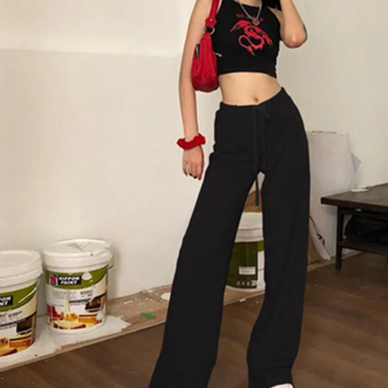 

high street casual Solid wide leg pants women 2021 summer fashion office ladies loose Bottoms Slim Soft pants femme