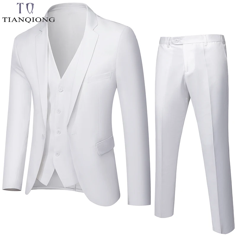 TIAN QIONG Men Suits 2020 Fahion Wedding Suit 3 Pieces (Jacket+Pants+Vest) Mens Slim Fit Blazer Multi-color | Мужская одежда
