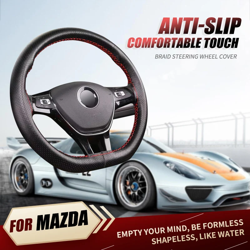 

37-38cm Steering Wheel Covers Soft Leather Anti-Slip Braid On The Steering-Wheel Of Car Thread Interior Accessories For Mazda