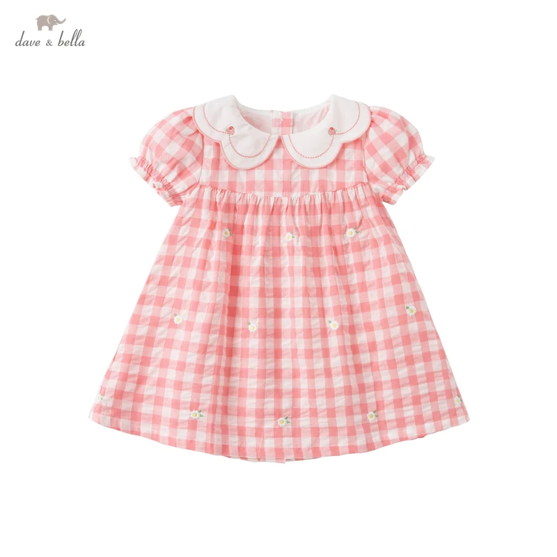 

DBZ18143 dave bella summer baby girl's cute floral plaid print dress children fashion party dress kids infant lolita clothes