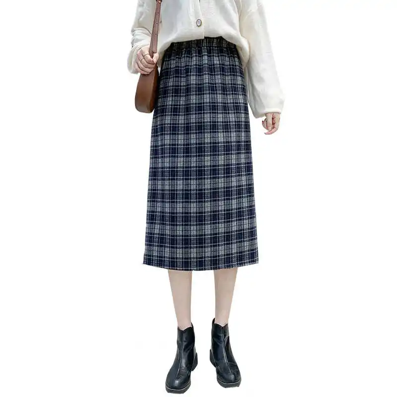 

ICCLEK JXMYY Back slit plaid woolen skirt women 2020 new autumn and winter mid-length high waist a-line skir