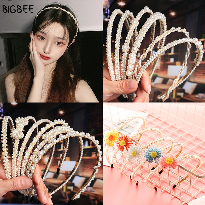 

Fine INS Full Pearls Headbands for Women Hair Hoops Simple Daisy Pearl Headband Hair Accessories Headwear Bandana Wife Girl Gift