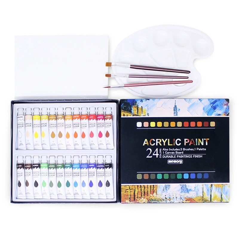 

24Colors 12ML /Tube Acrylic Paints Set Wall Painting Color Art Painting Fabric Drawing Set (no Paint Brush Palette )