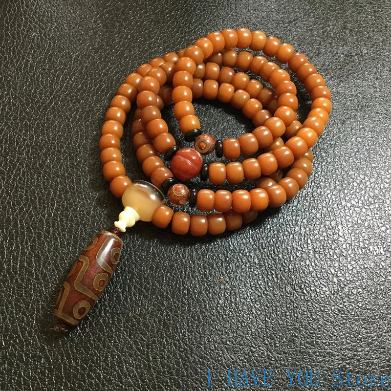 

Natural 108 Beads Beeswax Buddhist Buddha Bracelet Meditation Prayer Bead Mala Bracelet Women Men Rosary Nine-eyed Agate Jewelry