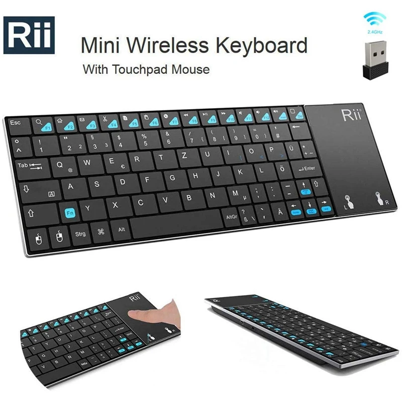 Rii I12 + Ультра тонкая беспроводная клавиатура 2 4G с сенсорной панелью версия QWERTY
