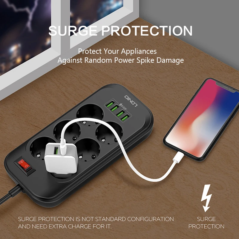 Удлинитель электрический с вилкой европейского стандарта 3 4 А USB