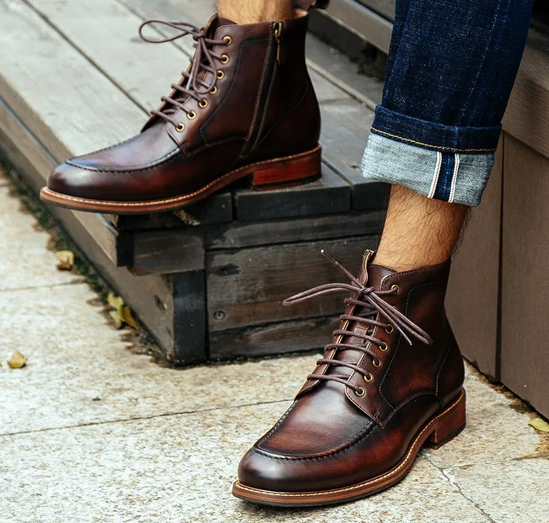 

New Autumn Winter Men's Ankle Boots Cow Genuine Leather Martins Boots Fashion Motorcycle Boots Comfortable Casual Chelsea Boots