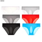 Бесшовное Мужское нижнее белье, высококачественные шелковые брифы, мужские сексуальные тонкие трусы, прозрачные U-выпуклые трусы