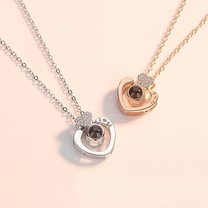 

Oblique Peach Heart Memory Love Necklace I Love Your Projection Gift Two Wearing Methods That Don't Fade Necklaces Jewelry