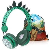 cute dinosaur kids headphones with microphones hd sound adjustable wired earphones for children boys birthday christmas gifts