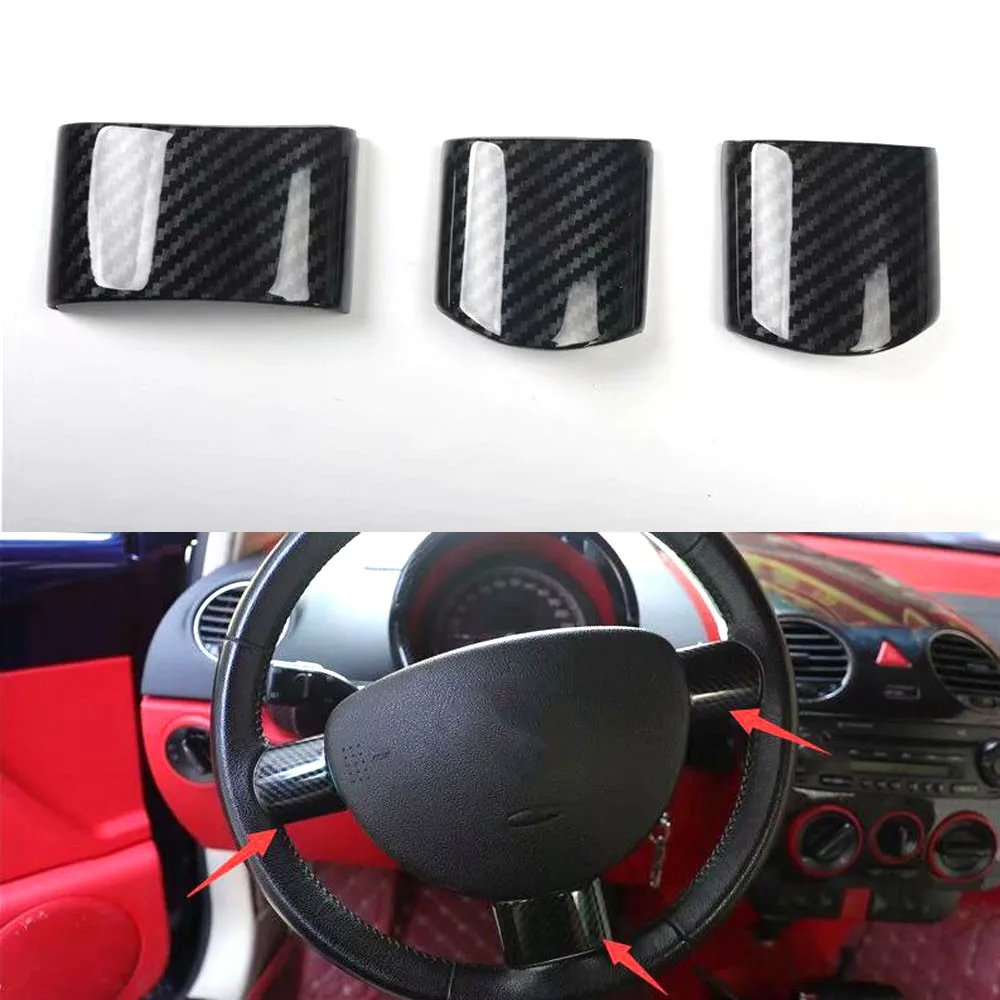 

For Volkswagen Beetle 2003-2010 Car Steering Wheel Cover Trim Stickers ABS Carbon Fiber Style Styling Molding 3pcs