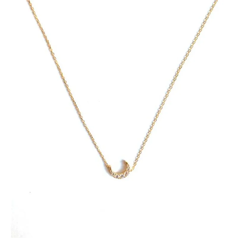 

YIKUF88 Silver S925Women Necklace Electroplating 18K Moon Crescent Japanese Light Luxury Diamond Necklace