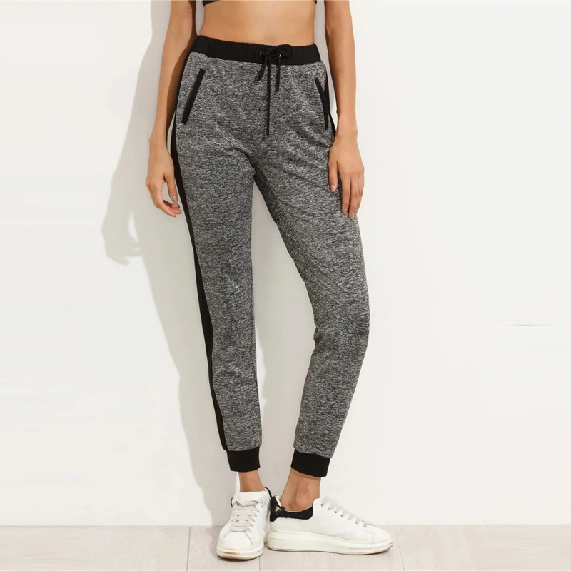 SweatyRocks серый накладной карман талия шов шнурок трикотажные штаны активная одежда Sweatpant Осень Женские повседневные штаны для активного отдыха