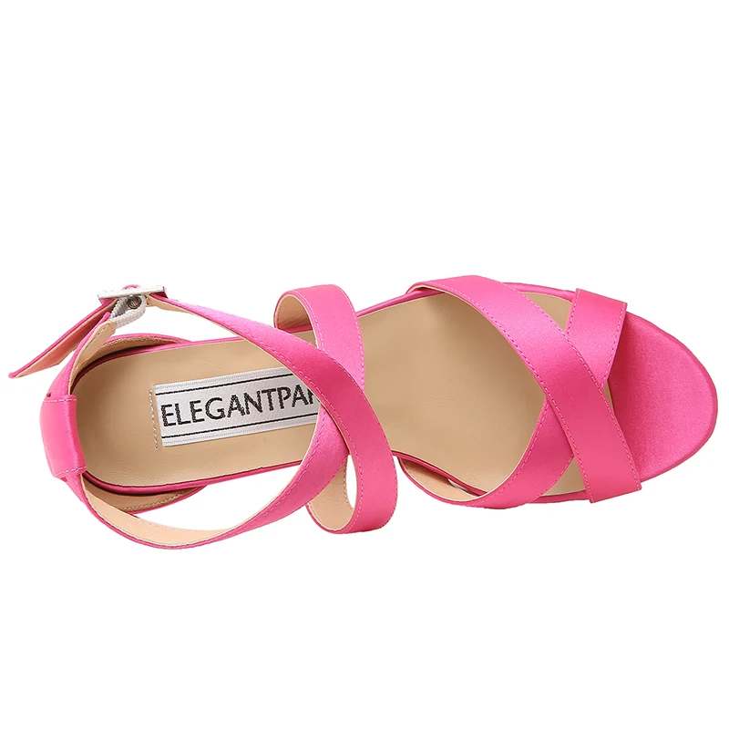 Летние босоножки Женские на высоком каблуке Ярко Розовые атласные туфли