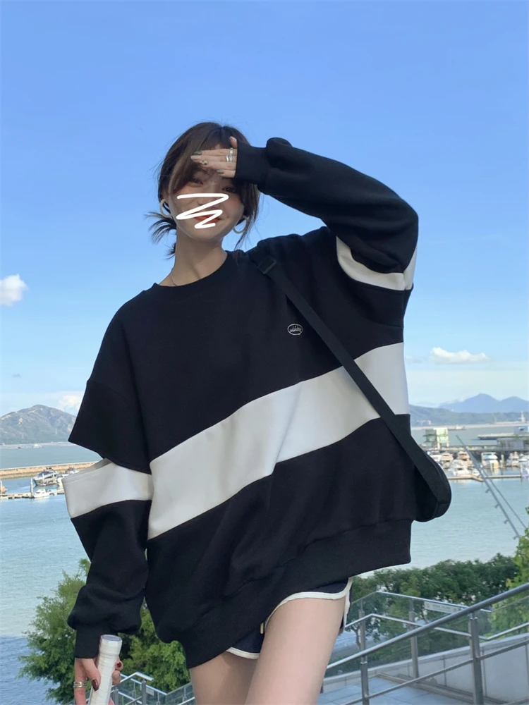 

Женский пуловер с длинными рукавами, повседневный Свободный пуловер с вышивкой и круглым вырезом, корейский стиль, 3811