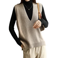 beautana knitted vest for women 2021 autumn solid v neck sleeveless pullover sweater fashion slim knitting yarn ribbed tank top