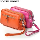 Женский дневной клатч из натуральной кожи, многофункциональный кошелек-органайзер, двойная молния, чехол для телефона, Женский Повседневный портмоне на запястье