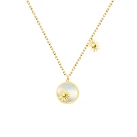 2022 new 18k gold plated stainless steel mother shell cute small daisy flower pendant necklaces for women waterproof jewelry