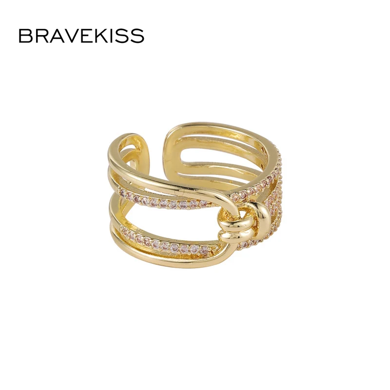 

BRAVEKISS Многослойные Элегантные кольца с кубическим цирконием Роскошный CZ камень с открытым кольцом Модные ювелирные изделия для женщин PR0241