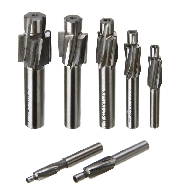 

7Pcs M3-M12 Counterbore Milling Cutter High Speed Steel Pilot Slotting Tool End Mill Slot Drill Bit Set