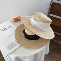 fashion handmade high quality treasure straw hat women summer sun hats fedoras natural straw beach hat with wide bow ribbon cap
