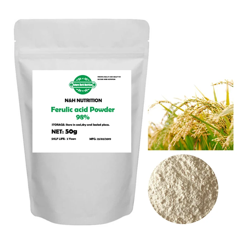 High Quality Pure Nature Cosmetic Grade 98% Ferulic Acid Powder Rice Bran Extract Skin Care Whitening Antioxidati Sunscreen