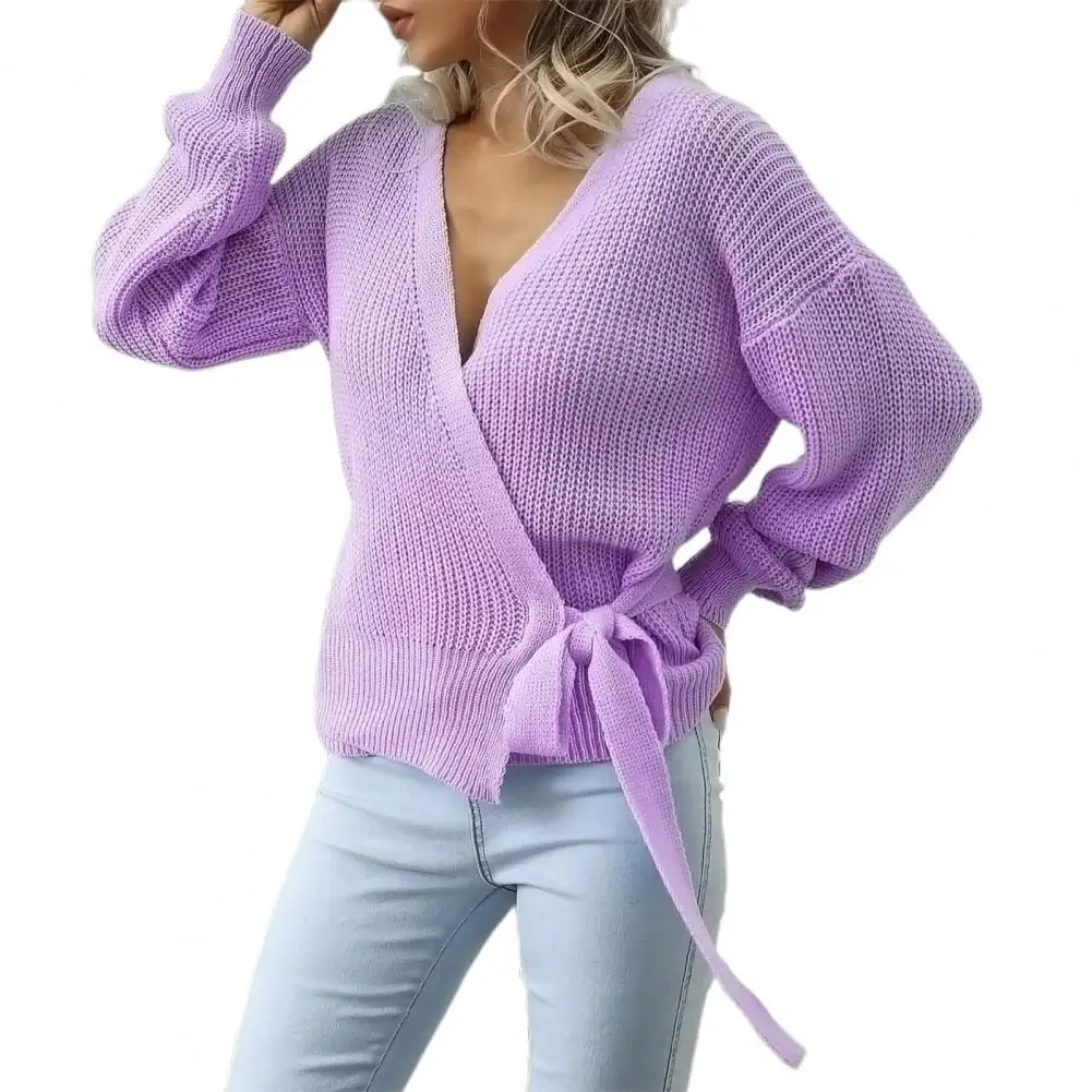 

Autumn Winter Women Cardigan Sweater Fashion Solid Color Long Sleeve Lace Up Knitted Sweater Skin-friendly Cardigan Streetwear