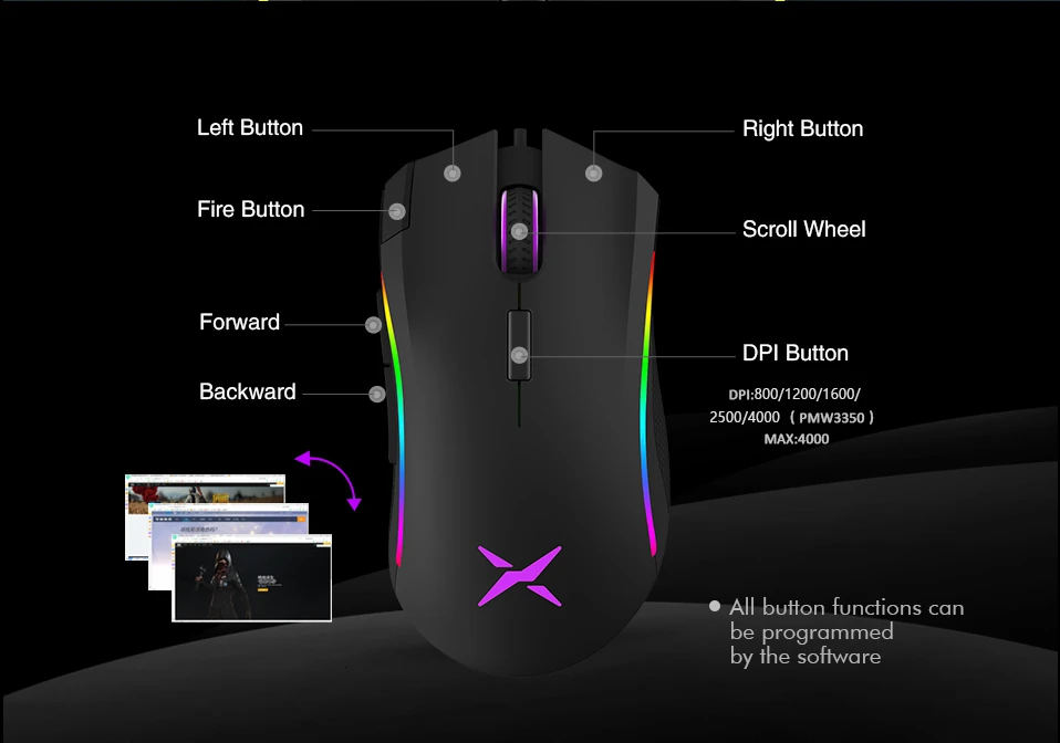 Проводная игровая мышь Delux M625, оптическая мышь для геймера, 7D, компьютерная мышь Mause, макс. до 12000 dpi, игровые мыши с RGB подсветкой для ПК
