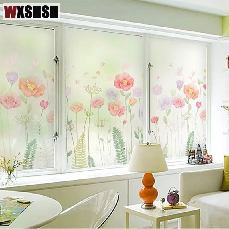 Статическая липкая оконная пленка размер на заказ ПВХ с рисунком мака прочное